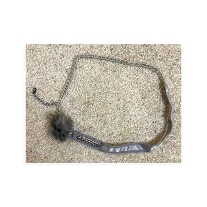 Gray Fabric Belt with Rhinestones Silver Chain Flower Accent Adjustable